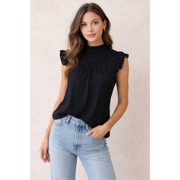 LOFT Tops - LOFT- Black‎ Ruffled Turtleneck Blouse Size XS